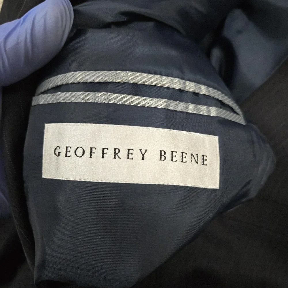 Geoffrey Beene Blazer Mens 44R Gray Pinstripe Two Button Suit Jacket Classic Fit